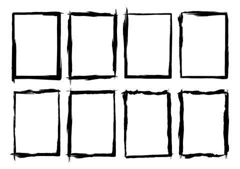 Isolated Rectangle Grunge Brush Border Frames Collection Set. Premium Vector Stock Illustration