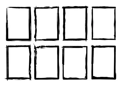 Isolated Rectangle Grunge Brush Border Frames Collection Set. Premium Vector Stock Illustration