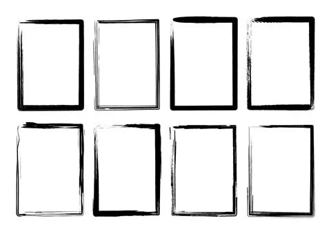 Isolated Rectangle Grunge Brush Border Frames Collection Set. Premium Vector Stock Illustration