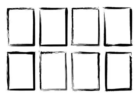 Isolated Rectangle Grunge Brush Border Frames Collection Set. Premium Vector Stock Illustration