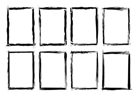 Isolated Rectangle Grunge Brush Border Frames Collection Set. Premium Vector Stock Illustration