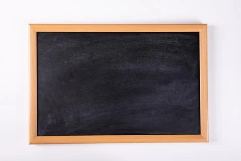 Isolated rectangular blackboard with wooden frame on white background Stockfoto's