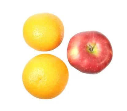 Isolated red apple and two oranges on a white background. Stock Illustration