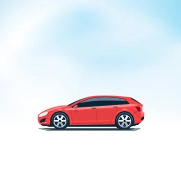 Isolated Red Car Hatchback Side View Stock Illustration