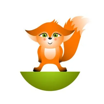 Isolated red cartoon fox cub on white background. Orange standing frendly fox Stock Illustration