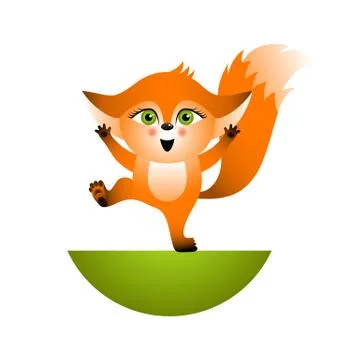 Isolated red cartoon fox cub on white background. Orange happy frendly fox. W Stock Illustration
