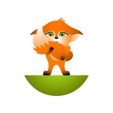 Isolated red cartoon fox cub on white background. Orange afraid frendly fox.  Stock Illustration