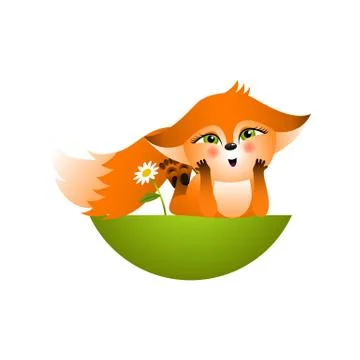 Isolated red cartoon fox cub on white background. Orange happy frendly fox li Stock Illustration