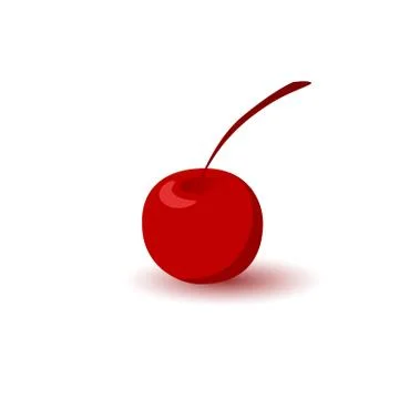 Isolated red cherry with red steak and shadow on white background. Stock Illustration