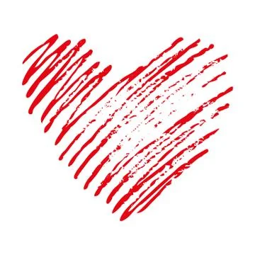 Isolated red hand drawn heart drawn by colored pencil on the white background Stock Illustration