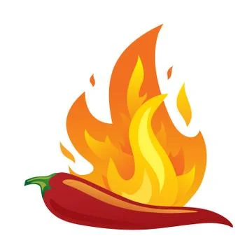 Isolated red hot chilli pepper with fire Stock Illustration