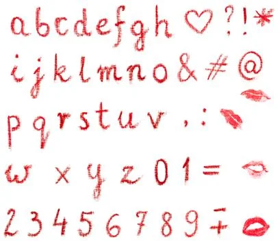 Isolated red lowercase written lipstick alphabet Stock Photos