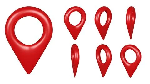 Isolated red map pointer set on white background. 3D rendering Illustration Stock Illustration