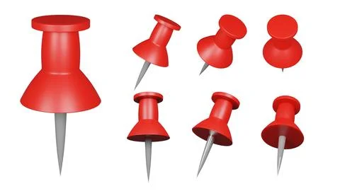 Isolated red pin set on white background. 3D rendering Illustration Stock Photos