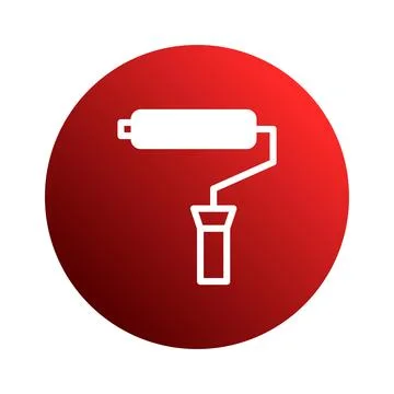 Isolated red round background image showing a paint roller tool for design .. Stock Illustration