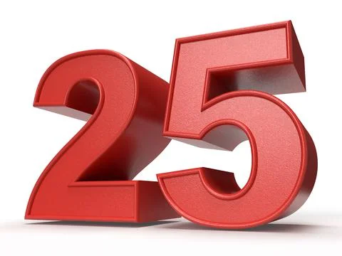Isolated Red Silver Jubilee Mark or Number 25 in 3D on White Background. Stock Illustration