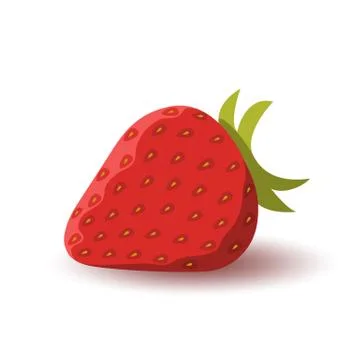 Isolated red strawberry with green leaf and shadow on white background. Stock Illustration