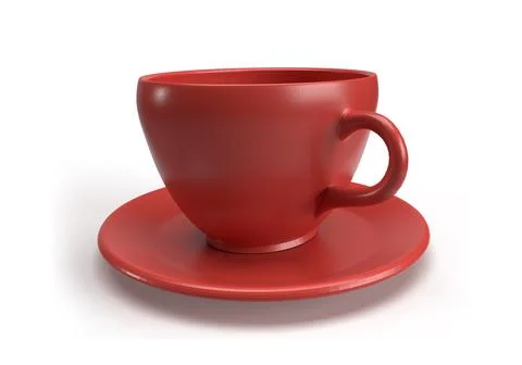 Isolated Red Tea Cup, Modern Coffee Mug on White background, 3D Illustration. Stock Illustration