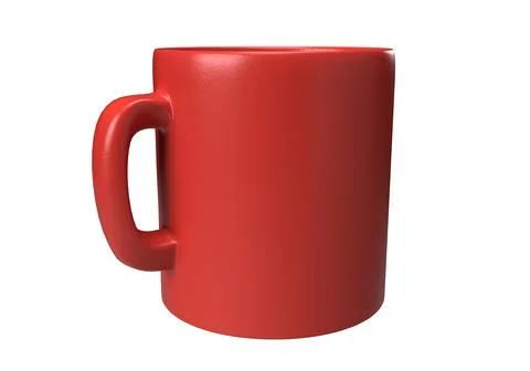 Isolated Red Tea Cup, Modern Coffee Mug on White background, 3D Illustration. Stock Illustration