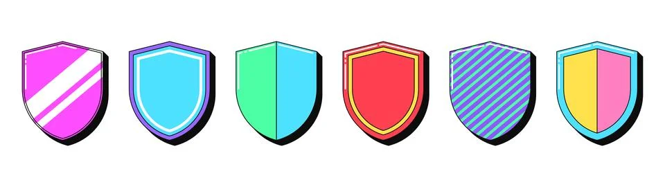 Isolated retro shield icon set, vector stickers. Secure protection, cyber g.. 스톡 일러스트