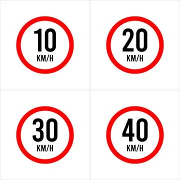 Isolated Road Maximum Speed limit sign 10 kmh, 20, 30, 40 Kmh Stock Illustration