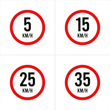 Isolated Road Maximum Speed limit sign 5 kmh, 15, 25, 35 Kmh Stock Illustration