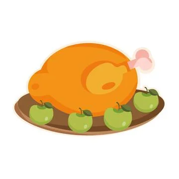 Isolated roasted turkey with apples Vector Stock Illustration