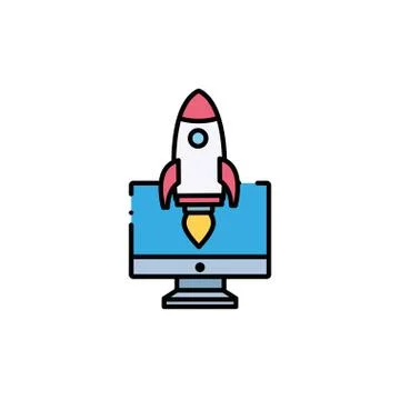 Isolated rocket and computer flat and line design Stock Illustration