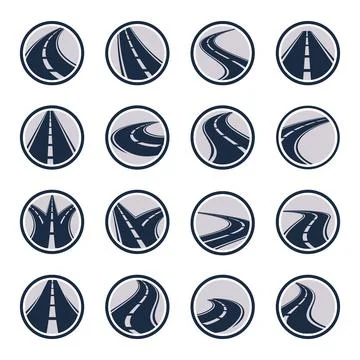 Isolated round shape grey color road or highway with dividing markings on white Stock Illustration