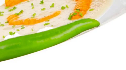 Isolated salmon soup with bread and pepper 스톡 동영상 42855705