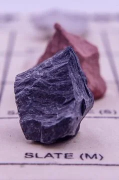 Isolated sample of a Gray Slate rock on texture background. Gray Slate Meta.. Stock Photos