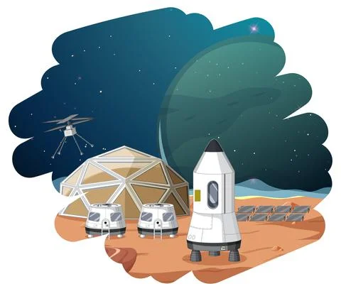 Isolated scene with space settlement Illustrazione stock