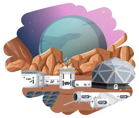 Isolated scene with space settlement Stock Illustration