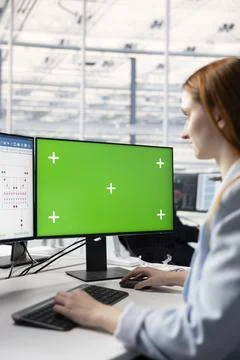 Isolated screen computer, analyzing PCB layout and specialist in RD office 写真素材