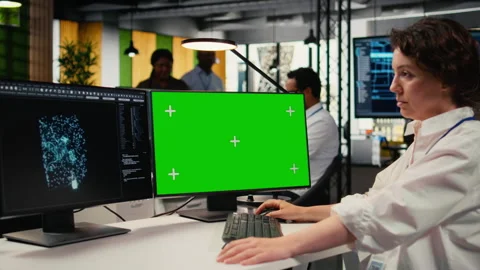 Isolated screen computer used by admin in office doing AI software development Stock Footage 323143256