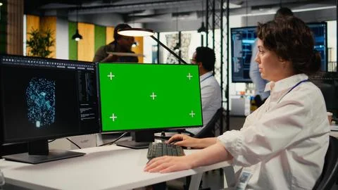 Isolated screen computer used by admin in office doing AI software development Foto stock