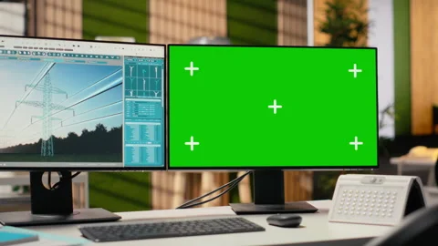 Isolated screen computer used for smart electric grid development Stock Footage 316001636