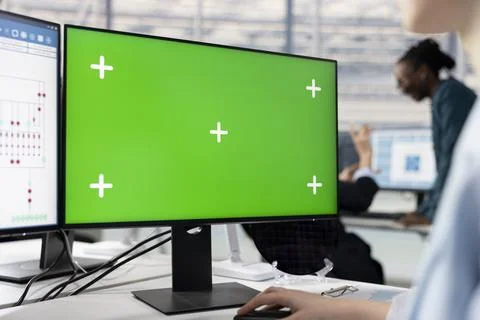 Isolated screen computer used by specialist analyzing PCB layout in RD office Stock Photos