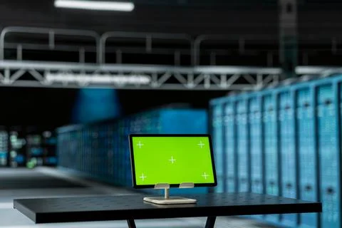 Isolated screen digital tablet in high tech data center Stock Photos