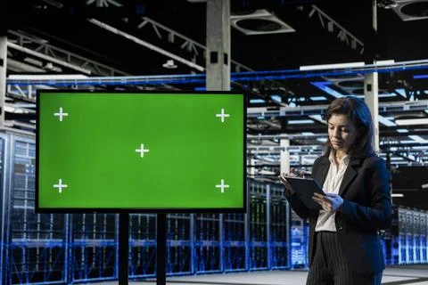 Isolated screen display, server configuration and system administrator in data 스톡 사진