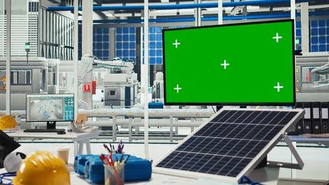 Isolated screen display used to adjust photovoltaics factory system parameters Stock Photos