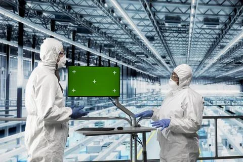Isolated screen display used by technicians in semiconductor factory Stock Photos