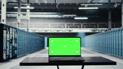 Isolated screen laptop in data center used for doing maintenance Stock Footage 317201416