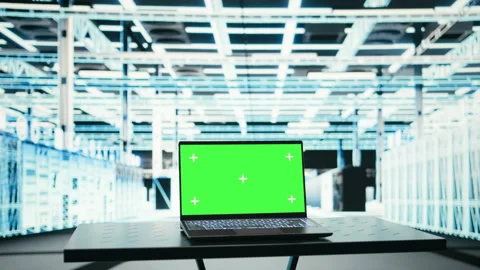 Isolated screen laptop in data center and augmented reality tech Stock Footage 329452260