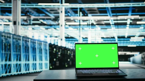 Isolated screen laptop in data center managing IT infrastructure Stock Footage 329531630