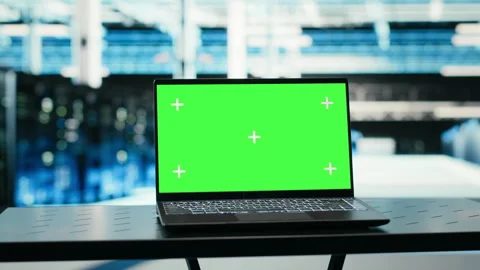 Isolated screen laptop in data center and augmented reality virtualization Stock Footage 329945045