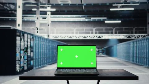 Isolated screen laptop in data center used for doing maintenance Stock Photos