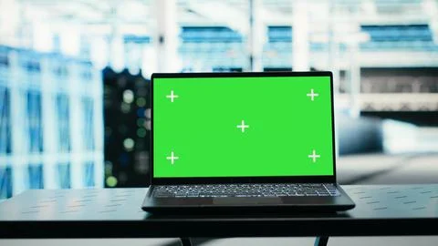 Isolated screen laptop in data center and augmented reality virtualization Stock Photos