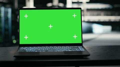 Isolated screen laptop in data center and augmented reality tech 스톡 사진