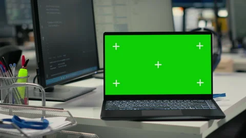 Isolated screen laptop on office desk used to implement machine learning Stock Footage 322697402